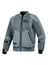 Alpinestars Flight Air Jacket, Storm Gray, Urban Motorcycle Jacket, bomber-inspired silhouette with extended 3D mesh ventilation panels, ribbed stretch collar and cuffs, black Astars logo on the chest, external protector pockets, designed for hot weather street riding.