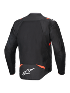 Alpinestars T-SPS Air V2 Jacket, Black and Red Fluo textile motorcycle racing jacket with rear ventilated mesh panels.