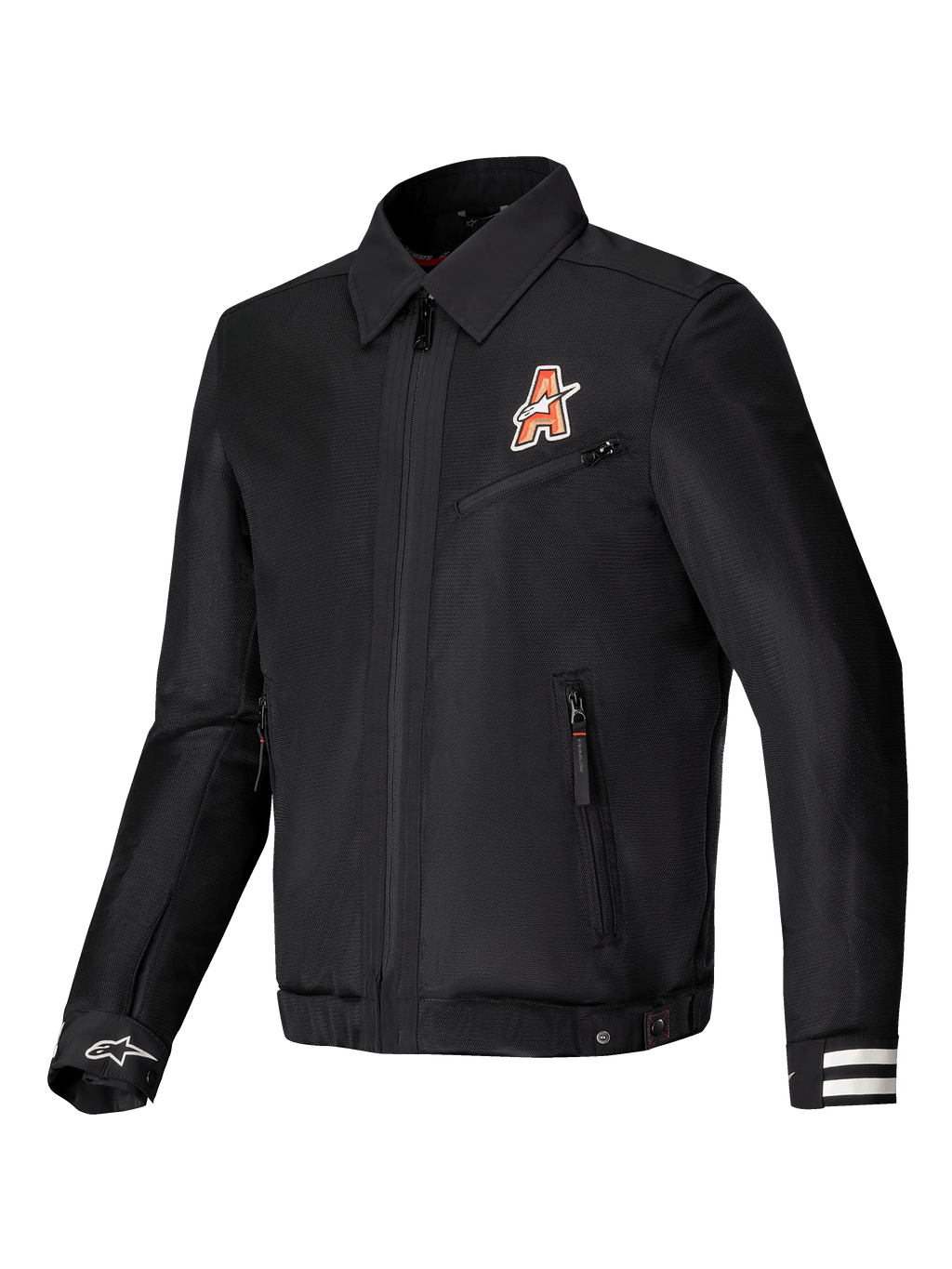 Alpinestars Ignite Air Jas, urban motorjas, zwart, met club-geïnspireerde graphics, traditionele overhemdkraag en mesh body constructie
