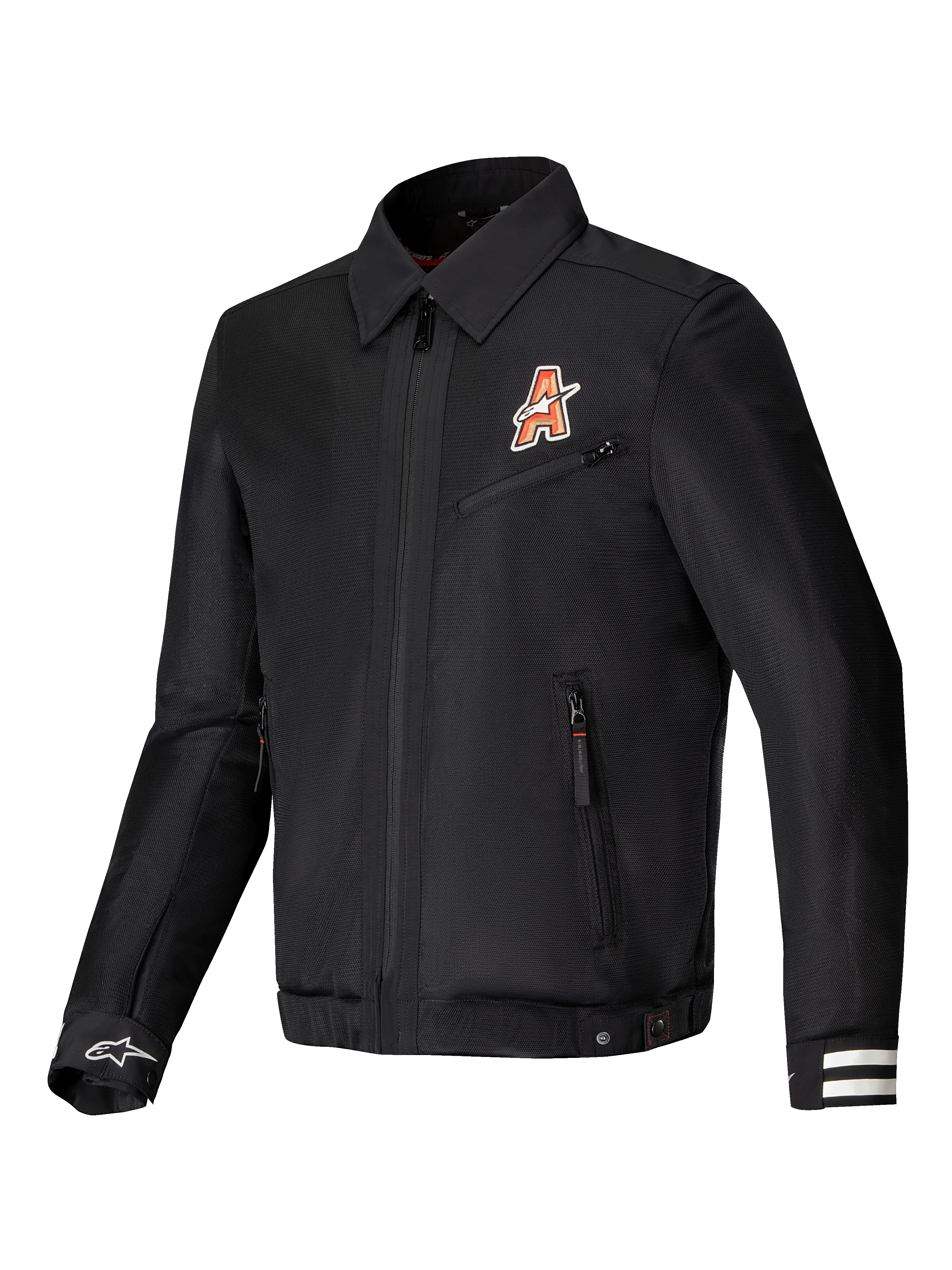 Alpinestars Ignite Air Jas, urban motorjas, zwart, met club-geïnspireerde graphics, traditionele overhemdkraag en mesh body constructie