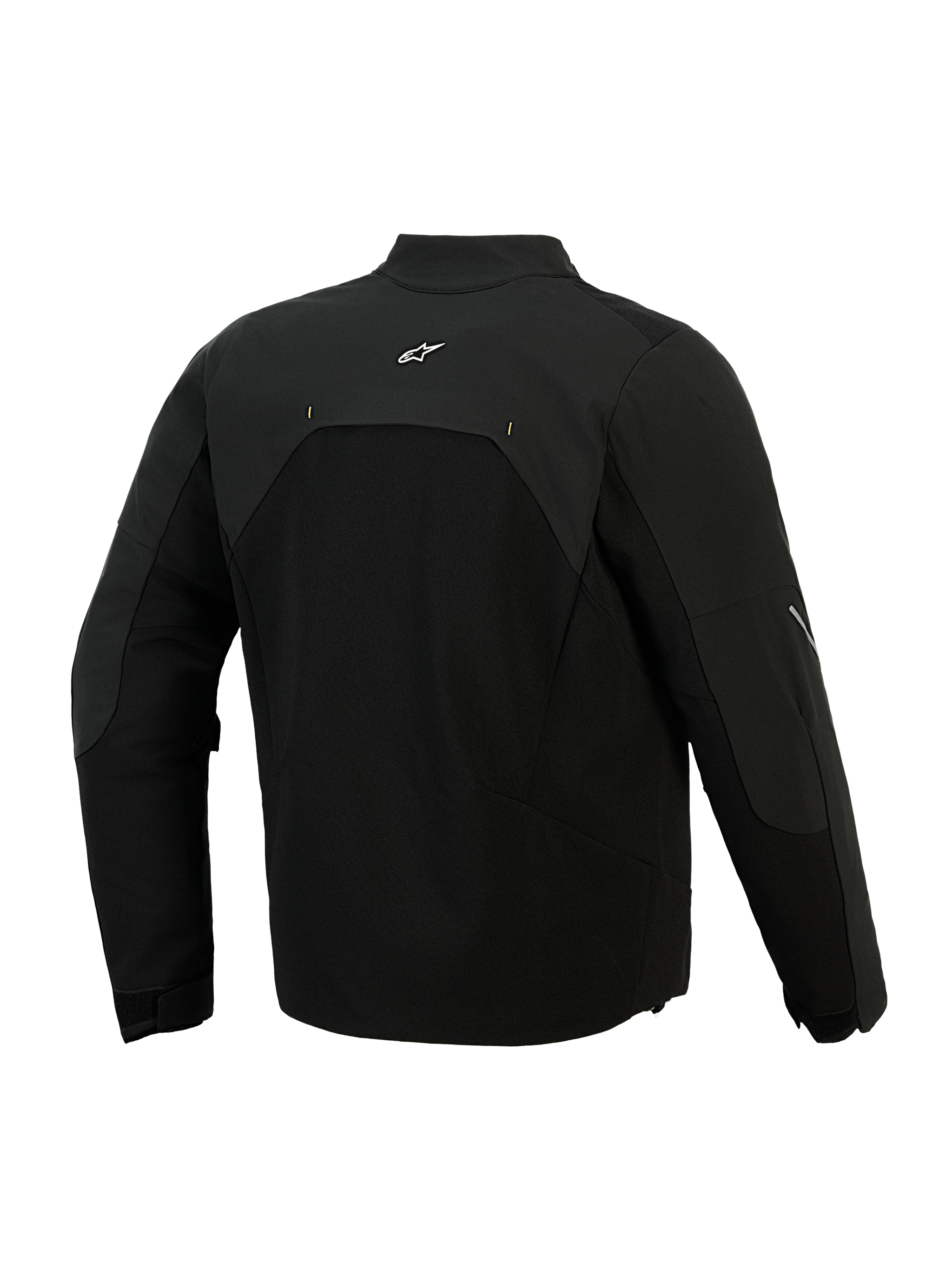 Alpinestars Provoke Jas, textiel motorjas, zwart, achteraanzicht met ripstop softshell-panelen en een klein wit logo op de bovenrug, technisch stedelijk ontwerp voor woon-werkverkeer op de motor