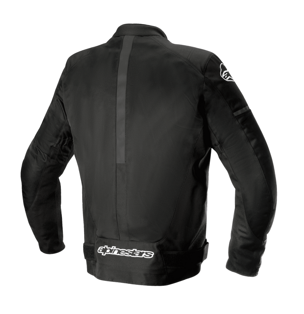 Alpinestars T-SP X Superair Jas, zwart, achteraanzicht met textiel- en mesh-constructie, voorzien van uitgebreide mesh-panelen voor ventilatie en wit Alpinestars-logo op de onderrug, sportieve motorjas