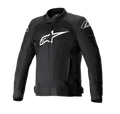 Alpinestars T-SP X Superair motorjas, zwarte motorjas met groot wit Alpinestars-logo op de borst, mesh-panelen voor luchtstroom, ritssluiting aan de voorzijde, verstelbare taillebanden, voorgevormde mouwen, ontworpen voor sportieve prestaties op de weg