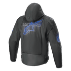 Alpinestars Zaca Air Venom Waterdichte Jas, heren motorjas met capuchon, achteraanzicht, zwart en elektrisch blauw, 3D-mesh ventilatie en CE-gecertificeerde bescherming