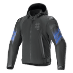 Alpinestars Zaca Air Venom waterdichte motorjas, zwart en blauw, met capuchon, CE-gecertificeerd, textiel