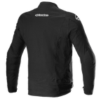 Alpinestars T-GP Force Jacket, textiele motorjas, zwart, achteraanzicht met Alpinestars-branding op de bovenrug en schouders, gestroomlijnd sportief getailleerd design.