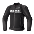 Alpinestars SMX Air Jacket, zwarte textiele motorjas, voorzien van mesh ventilatiepanelen, opvallende witte ASTARS-branding op de borst, DFS Lite externe schoudersliders en een ritssluiting aan de voorzijde in een nauwsluitend race-ontwerp.