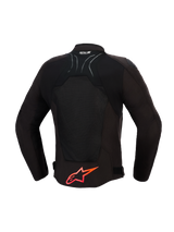 Alpinestars SMX Air Jacket, Motorcycle Jacket, Black with Bright Red details, back view showing tech mesh panels for airflow, large red Alpinestars logo on lower back, Tech-Air Ready logo on collar, sporty design for high-performance riding.
