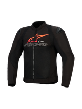 Alpinestars SMX Air Jacket, Motorcycle Jacket, Black with Bright Red and White accents, featuring a large red Alpinestars star logo and white outlined text on the chest, mesh paneling with black shoulder sliders, performance sport riding apparel.