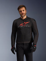 Alpinestars SMX Air Jacket, motorjas voor heren, zwart met rood logo, sportieve pasvorm, beschermende schouders, hoogwaardige textielconstructie, geschikt voor motorrijden