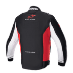 Alpinestars Monza Sport Jas, heren textiel motorjas, achteraanzicht in zwart, helder rood en wit met merkopdrukken