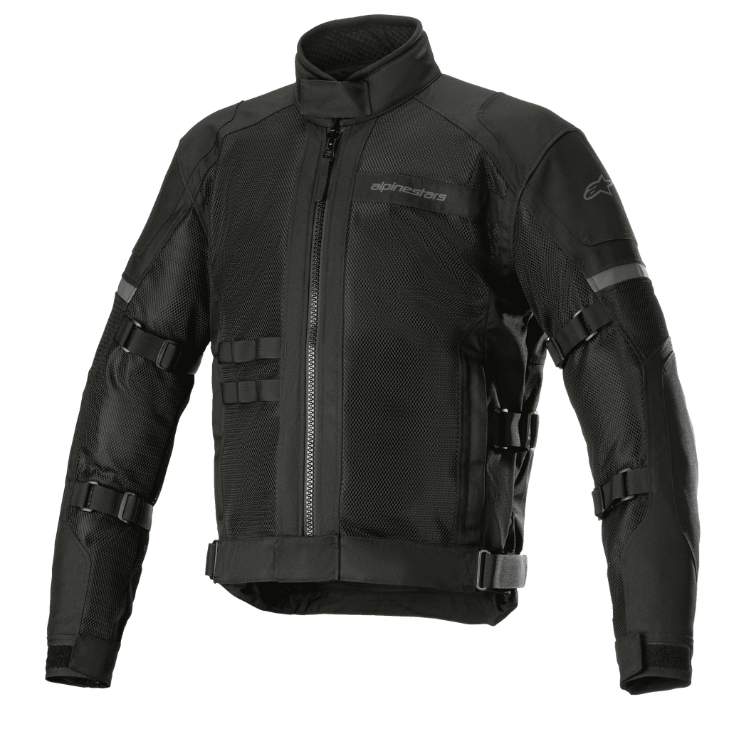 Alpinestars Crosshill Air Waterproof Jacket, motor touringjas, zwart, voorzien van grote mesh ventilatiepanelen, verstelbare banden op de armen en taille, reflecterende accenten, hoge kraag en robuuste textielconstructie met militair geïnspireerde details