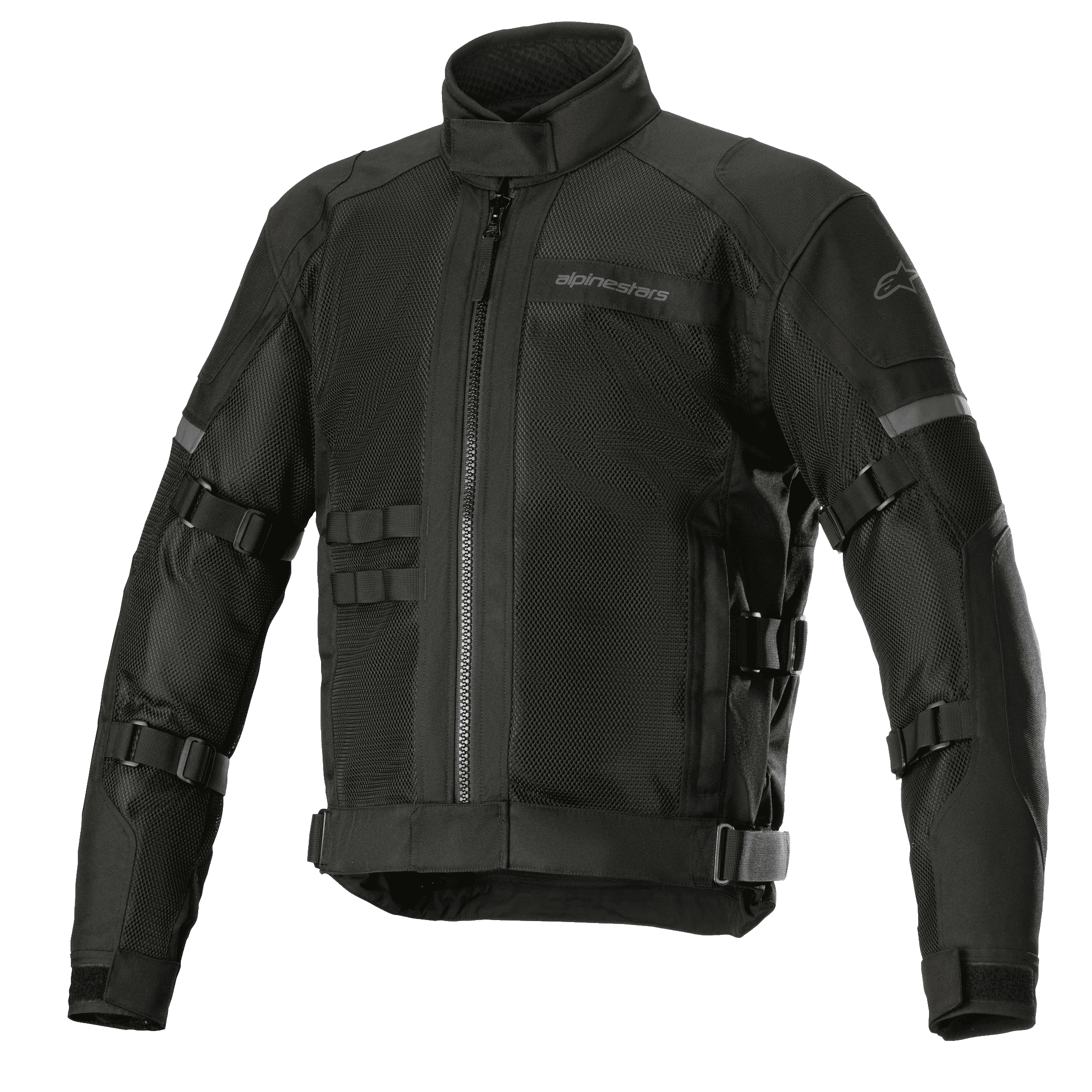 Alpinestars Crosshill Air Waterproof Jacket, motor touringjas, zwart, voorzien van grote mesh ventilatiepanelen, verstelbare banden op de armen en taille, reflecterende accenten, hoge kraag en robuuste textielconstructie met militair geïnspireerde details