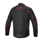 Alpinestars Honda Luc V2 Air Jacket, zwart en rood, achteraanzicht met ademende mesh-panelen, rood Honda Motor Co. logo op de bovenrug, Alpinestars-branding op de onderrug en rode bies op de mouwen, urban motorjas