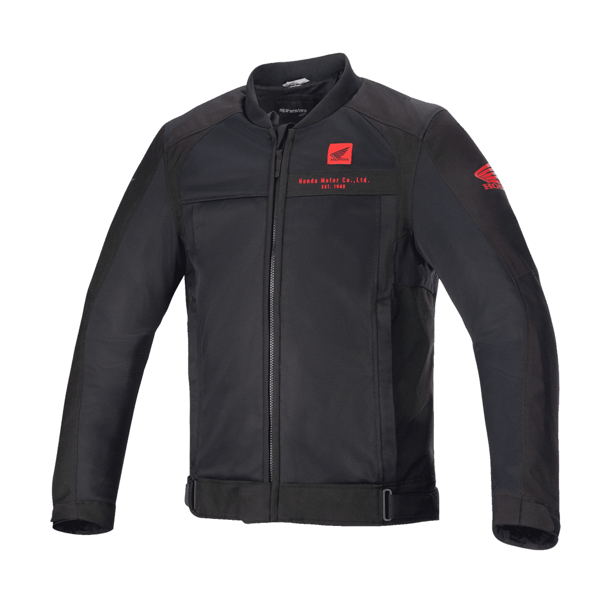 Alpinestars Honda Luc V2 Air Jacket, motorjas voor heren, zwart met rood logo, ademende constructie met verstelbare manchetten en tailleband, beschermende versteviging op schouders en ellebogen