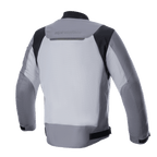 Alpinestars Luc V2 Air Jacket, textiele motorjas, donkergrijs en middengrijs, achteraanzicht met groot geventileerd mesh-paneel, zwarte schouderaccenten en reflecterende branding op de bovenrug