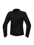 Alpinestars Stella Aeroshell Airflow jas, dames motorjas, Black Anthracite, vooraanzicht, lichtgewicht textiel met lasergeperforeerde ventilatie en meshpanelen, subtiel logo op de borst, ergonomisch sportief ontwerp