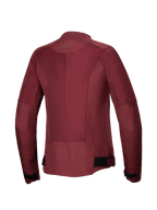 Alpinestars Stella C-1 Air jas, dames motorjas, Burgundy, achteraanzicht met grote tech mesh-panelen voor luchtstroom, reflecterend logo in de nek en verstelbare taillebanden, urban motorkleding