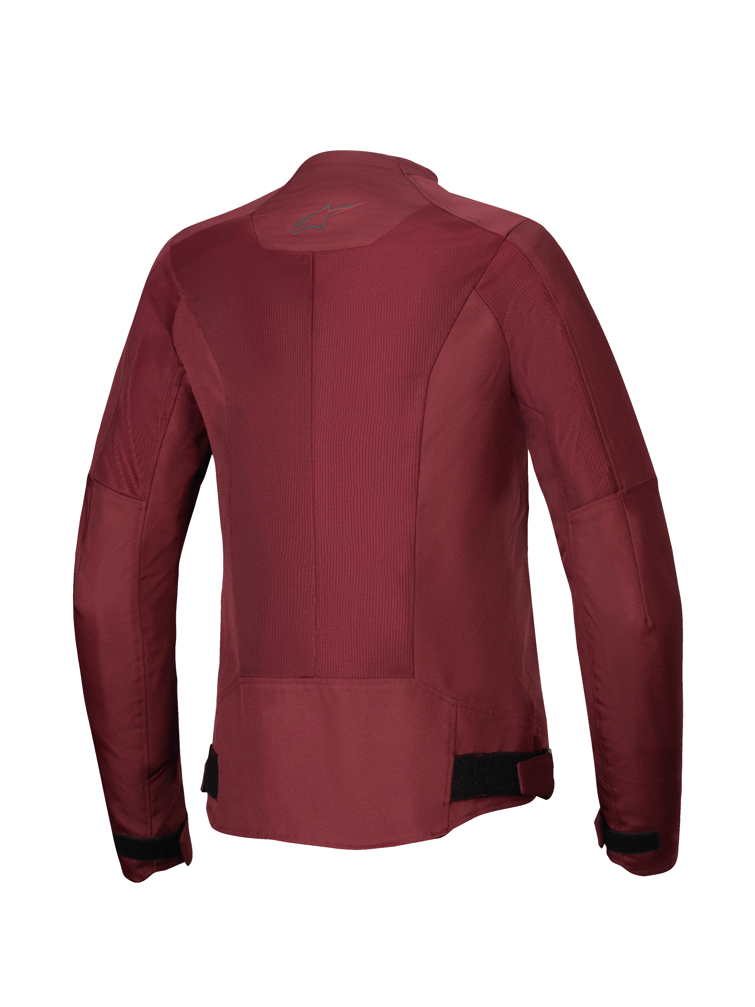 Alpinestars Stella C-1 Air jas, dames motorjas, Burgundy, achteraanzicht met grote tech mesh-panelen voor luchtstroom, reflecterend logo in de nek en verstelbare taillebanden, urban motorkleding