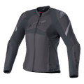 Alpinestars Stella T-GP Plus R V4 motorjas, dames motorjas van textiel, zwart, sportief getailleerd ontwerp, ritssluiting aan de voorzijde, externe schouderprotectoren en subtiele logodetails op de borst en mouwen