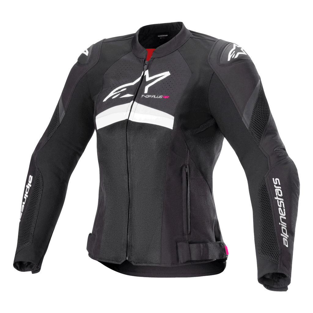 Alpinestars Stella T-GP Plus R V4 Airflow Jas, dames motorjas, zwart en wit, geventileerde textielconstructie met meshpanelen en CE-gecertificeerde bescherming
