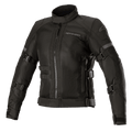 Alpinestars Stella Crosshill WP Air Jacket, dames motorjas, zwart, grote tech-mesh panelen voor optimale luchtstroom, verstelbare riemen op mouwen en torso, hoge kraag met rits aan de voorzijde, strak touring-ontwerp met subtiele branding