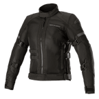 Alpinestars Stella Crosshill WP Air Jacket, dames motorjas, zwart, grote tech-mesh panelen voor optimale luchtstroom, verstelbare riemen op mouwen en torso, hoge kraag met rits aan de voorzijde, strak touring-ontwerp met subtiele branding