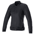 Alpinestars Eloise V2 Air-jas voor dames, zwarte motorjas, volledig zwarte textiel- en meshconstructie, voorzien van een ritssluiting aan de voorkant, hoge kraag en verstelbare taillebanden, strak ontwerp voor rijden in de stad