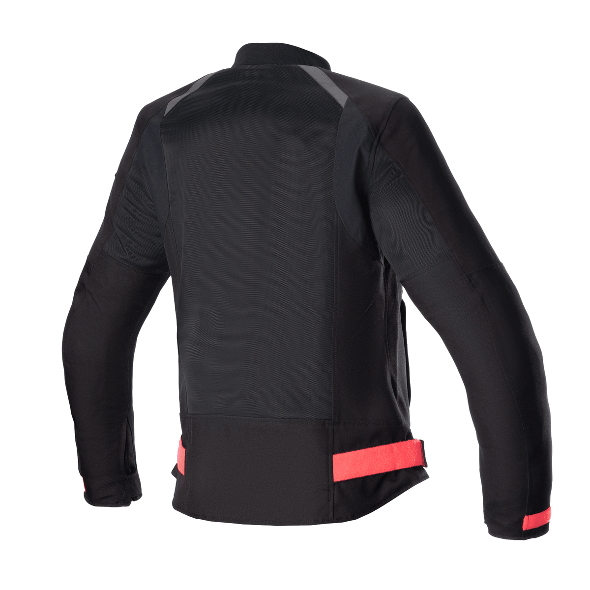 Alpinestars Eloise V2 Women's Air Jacket, dames motorjas, zwart met Diva Pink accenten, achteraanzicht met uitgebreide mesh-panelen voor luchtstroom, verstelbare roze taillebanden en een verlengd achterprofiel voor rijcomfort