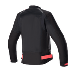 Alpinestars Eloise V2 Women's Air Jacket, dames motorjas, zwart met Diva Pink accenten, achteraanzicht met uitgebreide mesh-panelen voor luchtstroom, verstelbare roze taillebanden en een verlengd achterprofiel voor rijcomfort