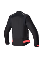 Alpinestars Eloise V2 Air jas voor dames, zwart en roze, achteraanzicht van geventileerde urban textiel motorjas.