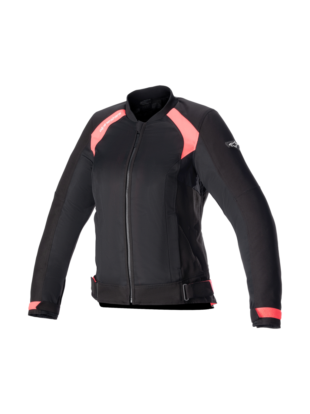 Alpinestars Eloise V2 Air damesjas, zwarte en diva roze textiel motorjas met meshpanelen, Tech-Air ready.