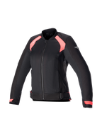 Alpinestars Eloise V2 Air damesjas, zwarte en diva roze textiel motorjas met meshpanelen, Tech-Air ready.