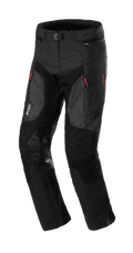 Alpinestars AMT 7 Air Pants, motorbroek, Black Dark Shadow, voorzien van MATRYX-ventilatiepanelen op de dijen, versterkte leren kniestukken, rode ritstrekkers en verstelbare tailleband, duurzame textielconstructie voor adventure rijden