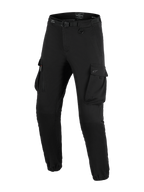Alpinestars Flex-AST Cargo Pants - Short, Urban Motorcycle Pants, Black, regular tapered fit with elasticated hems, featuring integrated belt with buckle, D-ring, and large side cargo pockets.