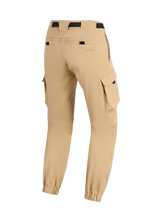 Alpinestars Flex-AST Cargo Pants - Short, Urban Motorcycle Pants, Light Beige, back view showing side cargo pockets, elasticated ankle cuffs, and rear pockets with black accents, rugged contemporary design