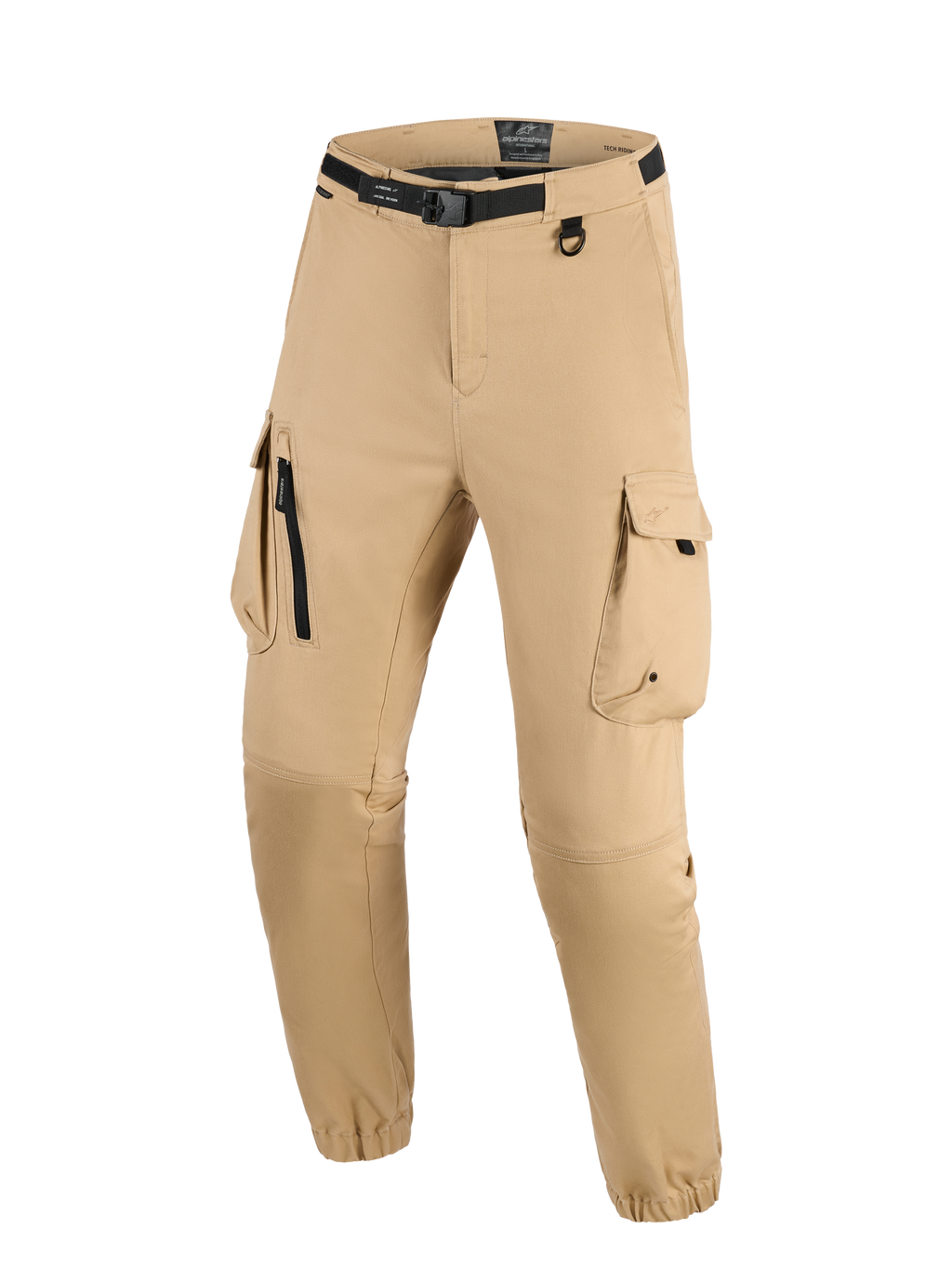 Alpinestars Flex-AST Cargo Pants - Short, lichtbeige urban motorbroek met een cargo-ontwerp met meerdere zakken, geïntegreerde zwarte riem met gesp, D-ring en elastische zomen voor een taps toelopende pasvorm