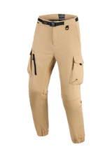 Alpinestars Flex-AST Cargo Pants - Short, Light Beige, urban motorcycle pants featuring a multi-pocket cargo design, integrated black belt with buckle, D-ring attachment, and elasticated hems for a tapered fit