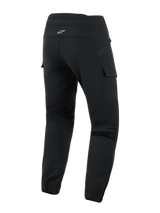 Alpinestars Juggernaut V2 Riding Pants, Urban Motorcycle Pants, Black, back view showing cargo pockets, small white logo on the waist, and volume adjustment straps behind the knees.