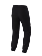 Alpinestars Aeroshell Airflow broek, motorbroek, zwart, achteraanzicht met een lichtgewicht stretch softshell-chassis, geïntegreerde 2D mesh-panelen voor ademend vermogen, lasergeperforeerde kuitzones en een subtiel Astars-logo op het onderbeen.