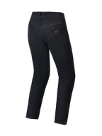 Alpinestars Flex-AST 5 Denim broek, motorjeans, Black Washed, achteraanzicht met achterzakken en Alpinestars-logopatch, enkellaagse stretch denim constructie met een normale taps toelopende pasvorm