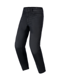 Alpinestars Flex-AST 5 Denim Pants, motorbroek, zwart gewassen, regular tapered fit, vijf-zakken ontwerp met riemlussen, stretch denim stof, urban beschermende motoruitrusting