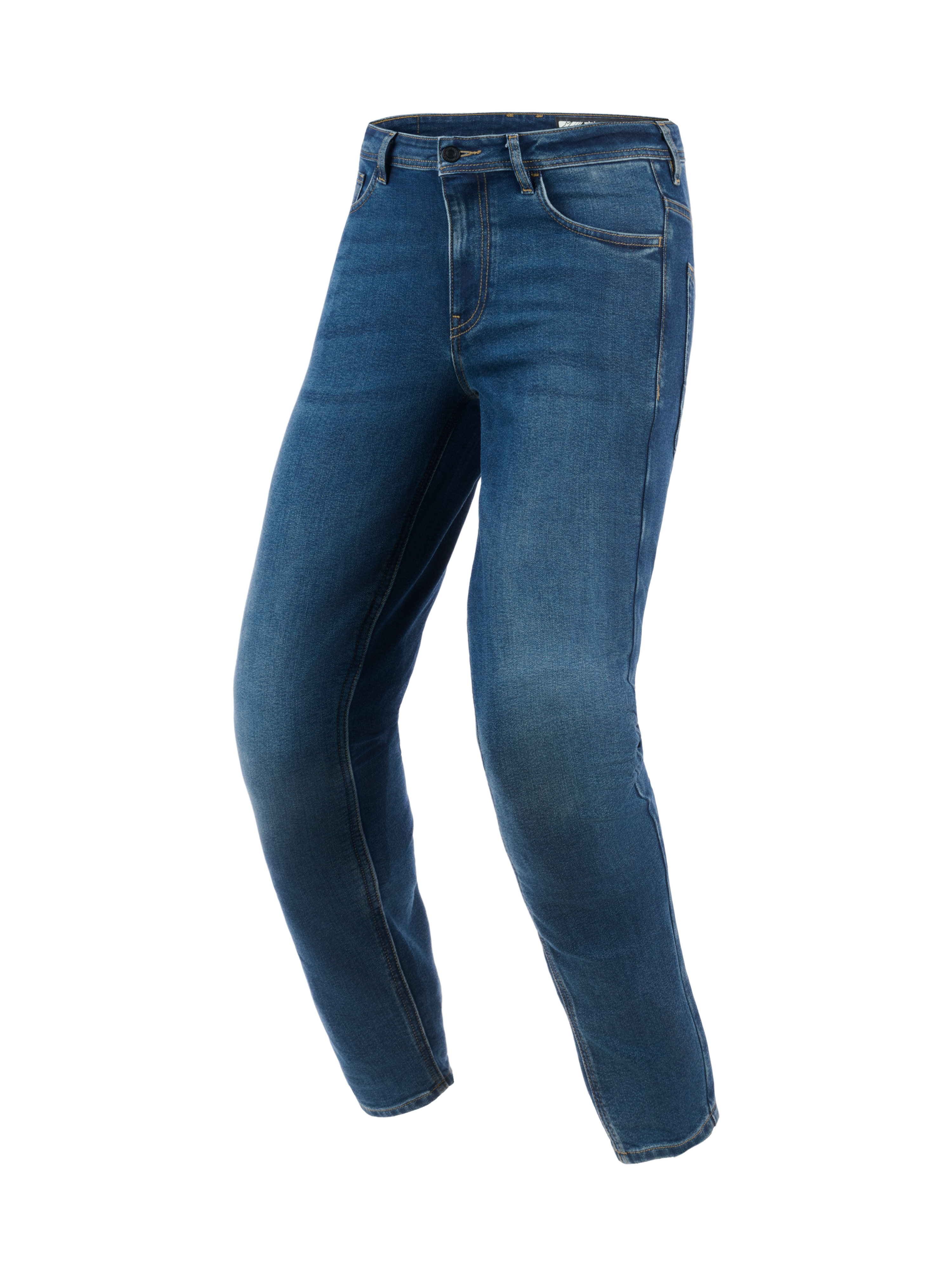Alpinestars Flex-AST 5 Denim Broek - Short, Indigo Washed blauwe motorjeans, toelopende pasvorm met voorgevormde pijpen, urban rijstijl met strakke denim afwerking, versterkte stiksels en casual vijf-pocket design