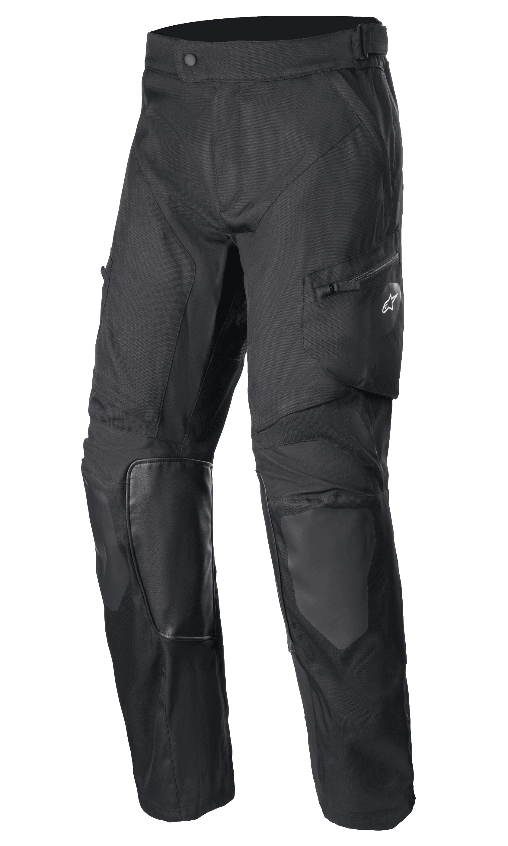 Alpinestars Venture XT Pants Over Boot, zwarte adventure motorbroek, versterkte knie- en dijbescherming, getextureerde duurzame stof, verstelbare taille, zakken met ritssluiting, beschermende motorkleding