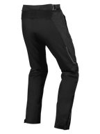 Alpinestars Ramjet Air Pants, Motorcycle Road Pants, Black, back view featuring accordion stretch panel at the waist, multi-panel textile construction, and zippered leg gussets for a secure fit.