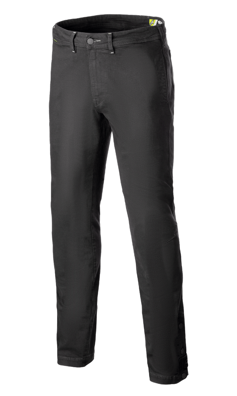 Alpinestars Stratos Regular Fit Tech Riding Pants, motorrijbroek, antracietgrijs, casual jogger-stijl ontwerp met toelopende pijpen, knoopsluiting aan de taille, verstelbare drukknopen bij de enkels, vervaardigd uit Cordura-denim voor een urban streetstyle.