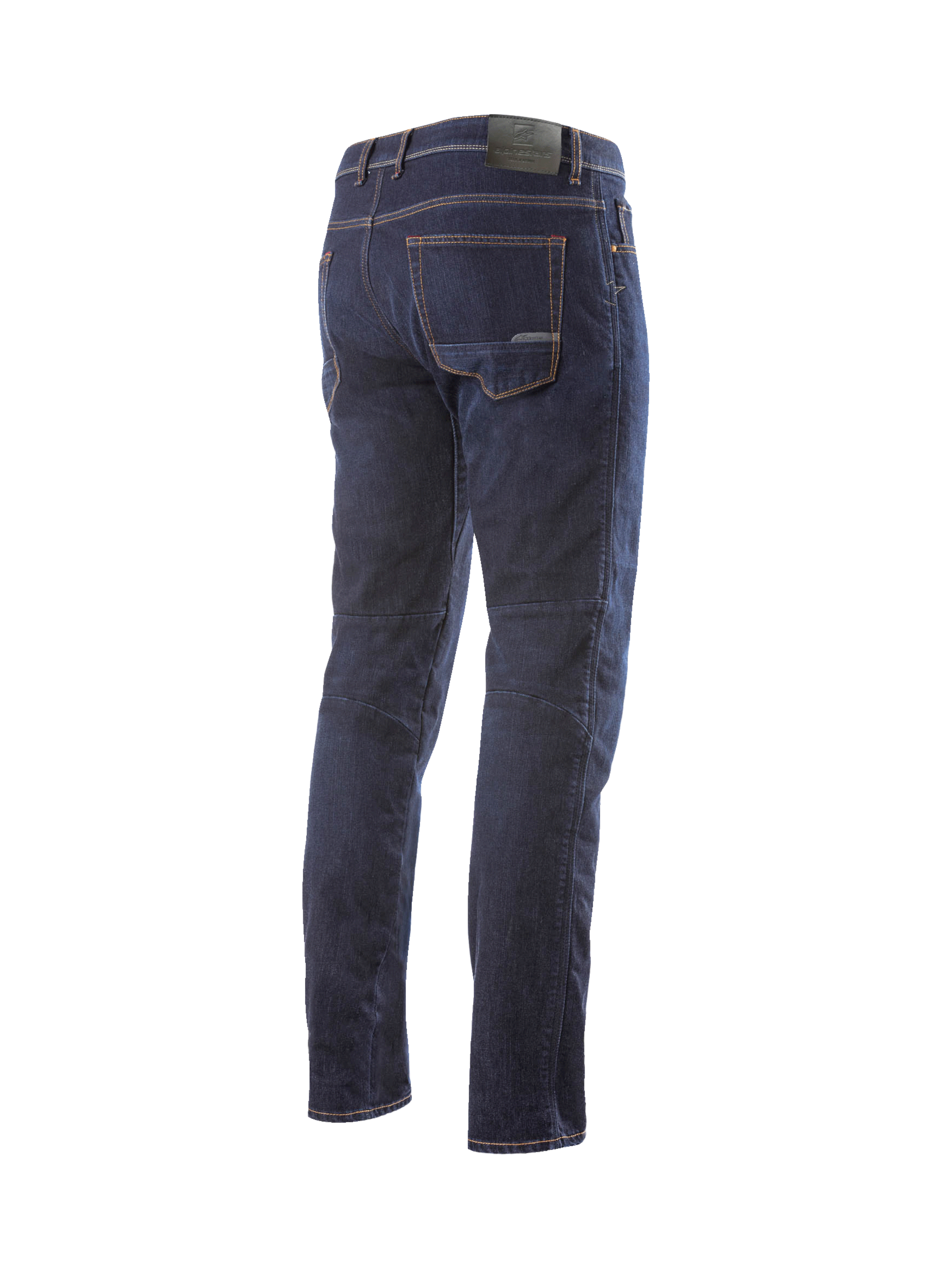 Alpinestars Radium Denim Pants, men's dark blue motorcycle riding jeans, Cordura stretch denim, regular fit back view.
