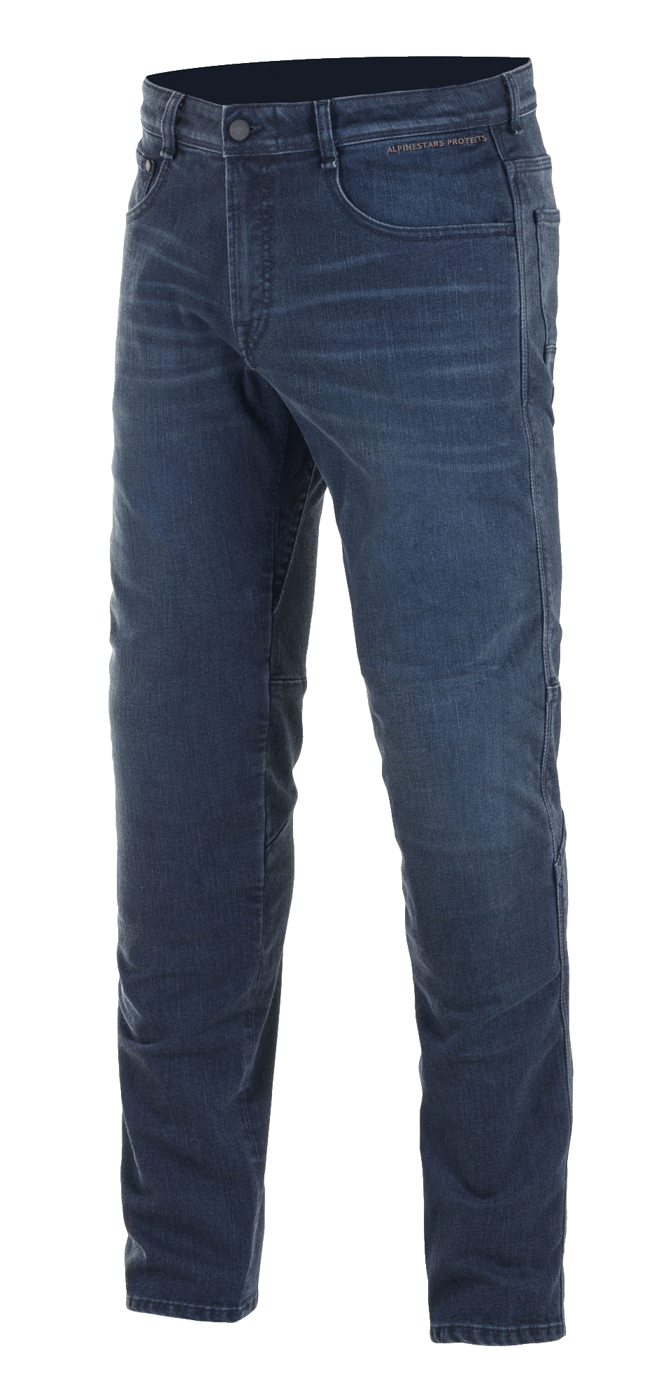 Alpinestars Radium Denim AND Radium Plus Denim broek, herenmotorrijbroek voor urban gebruik, donkerblauw, gemaakt van slijtvast Cordura stretchdenim en Bio-Flex kniebescherming.