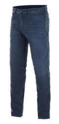 Alpinestars Radium Denim AND Radium Plus Denim broek, herenmotorrijbroek voor urban gebruik, donkerblauw, gemaakt van slijtvast Cordura stretchdenim en Bio-Flex kniebescherming.
