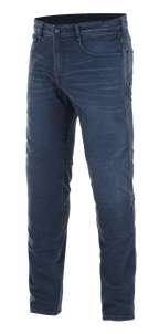 Alpinestars Radium Denim AND Radium Plus Denim broek, herenmotorrijbroek voor urban gebruik, donkerblauw, gemaakt van slijtvast Cordura stretchdenim en Bio-Flex kniebescherming.